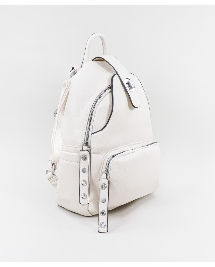 Mochila Bege de Senhora com Várias Bolsos