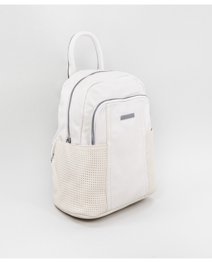 Mochila Beige de Mujer con Bolsillos Laterales