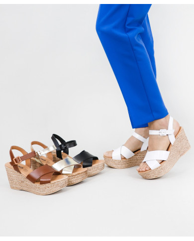 Sandalias de Mujer de Cuña con Tiras Cruzadas