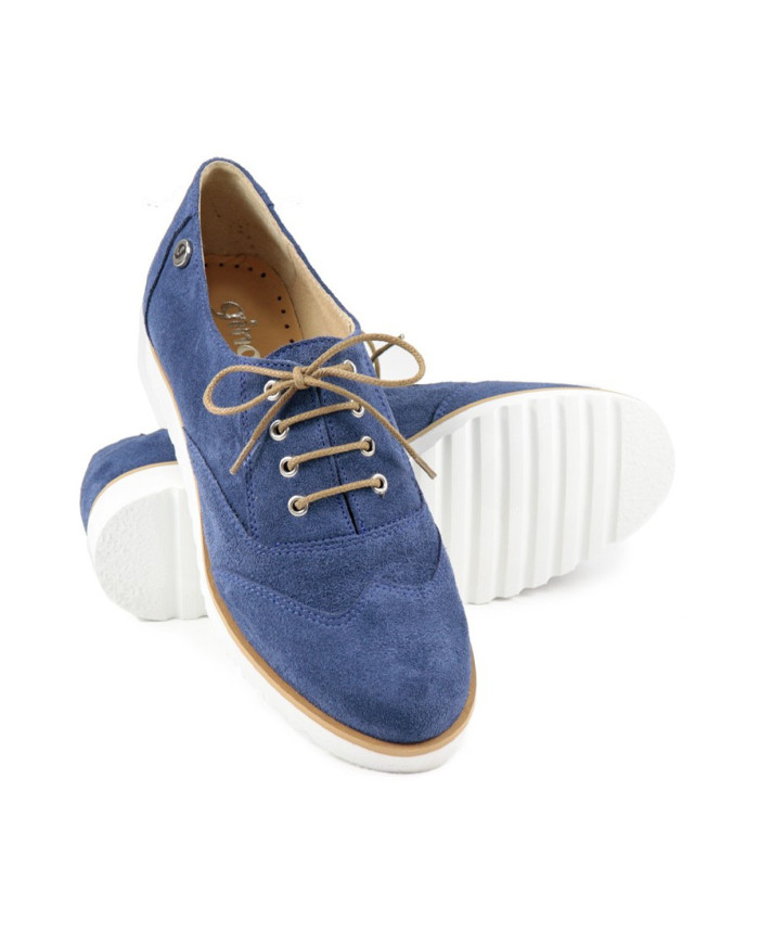 Sapatos Baixos de Senhora Ginova Azuis com Sola Branca