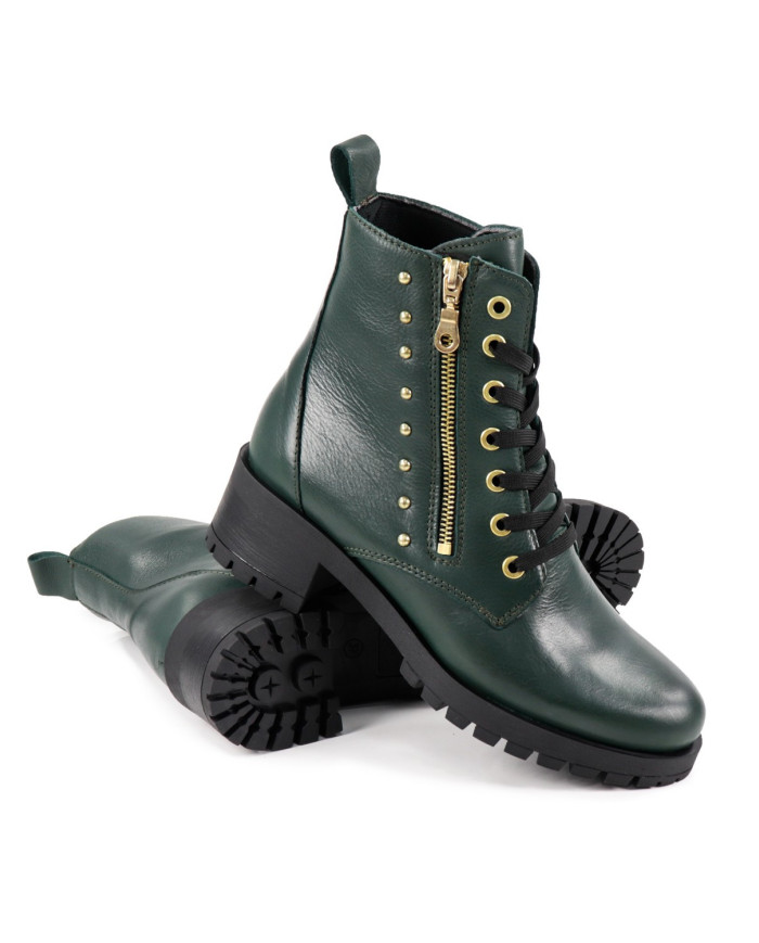 Green Military Women's Boots Ginova with Tachas