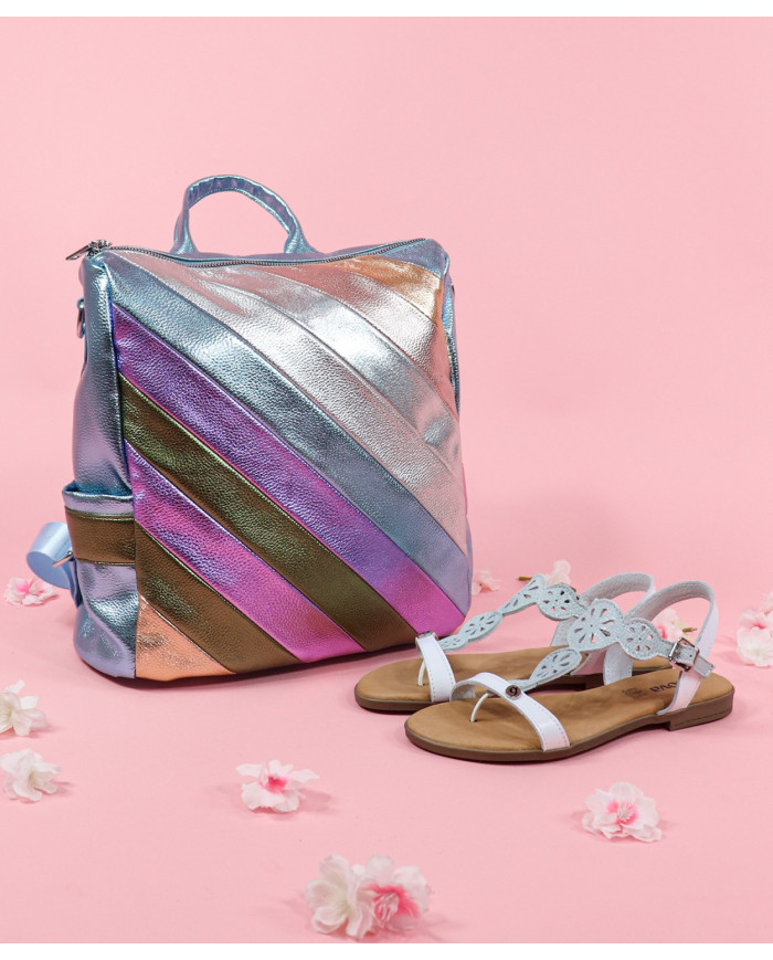 Mochila Azul de Senhora com Acabamento Metalizado