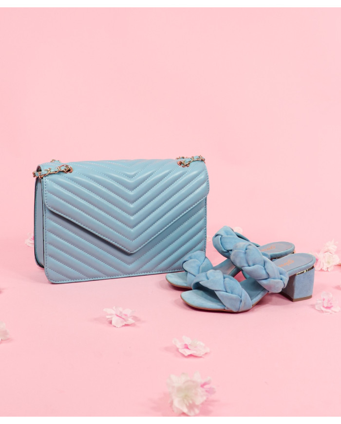 Bolsa Mediana de Señora Azul con Asa Decorada