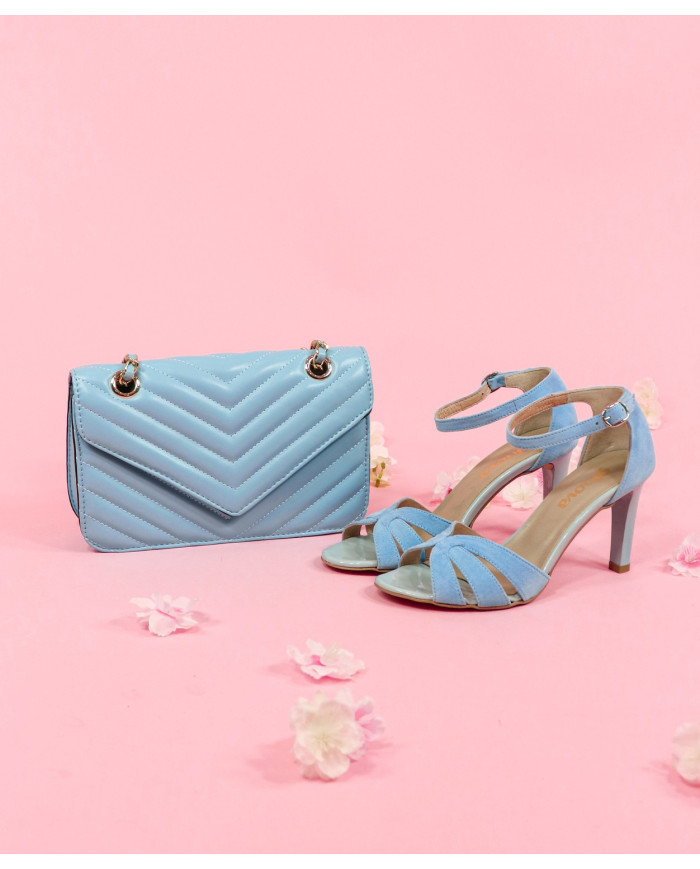 Small Blue Lady Bag with Handle Decorated