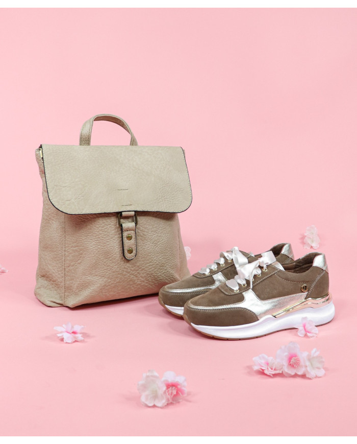 Ladies Taupe backpack with Frontal Pocket