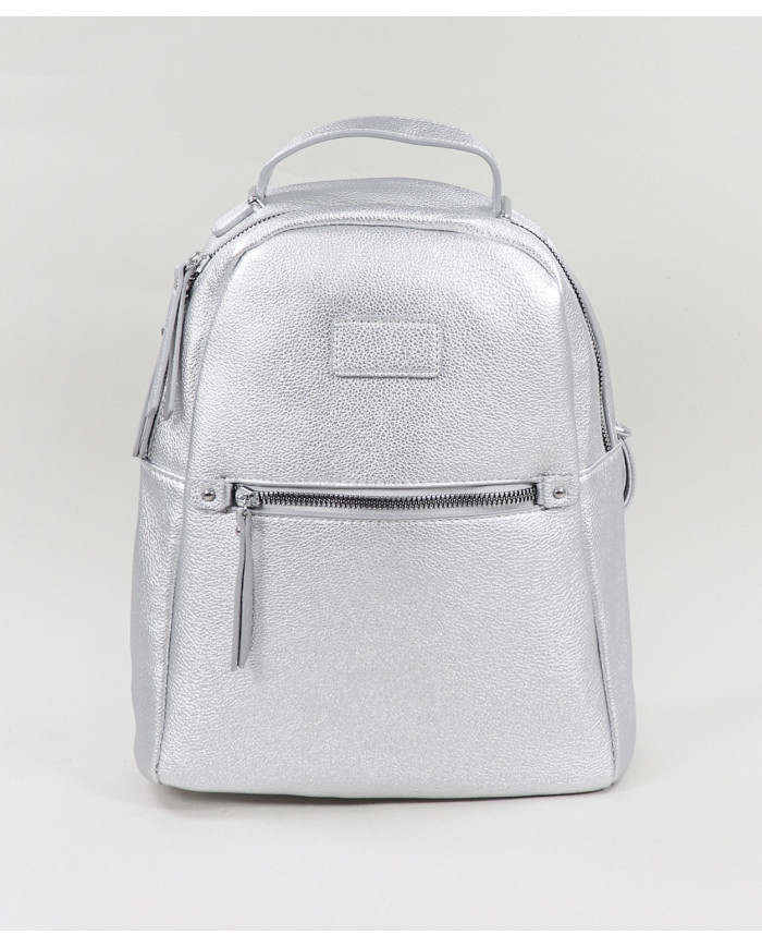 Mochila de Senhora Prata com Bolso Frontal