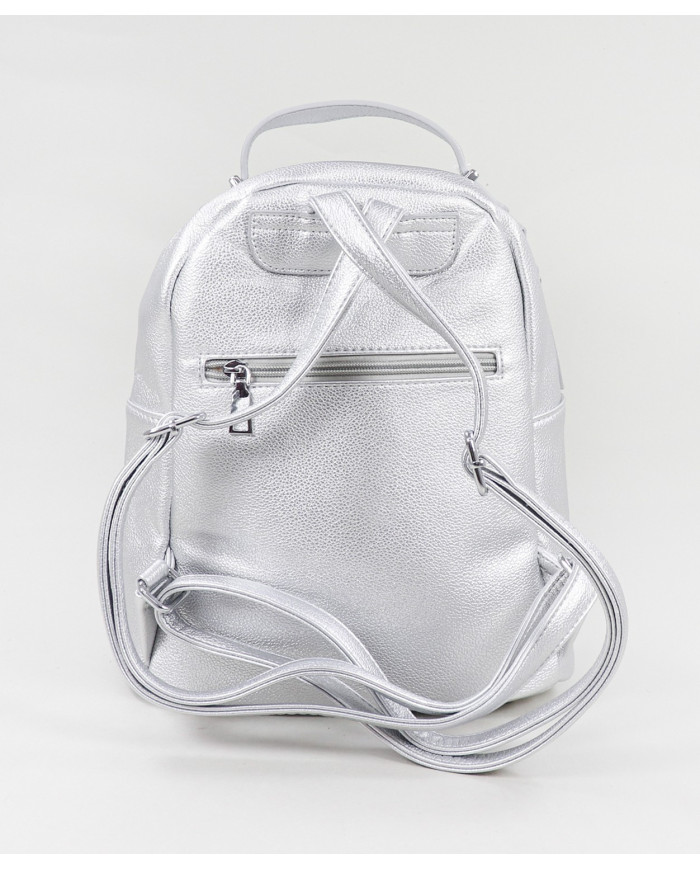 Mochila Plata de Mujer con Bolsillo Frontal