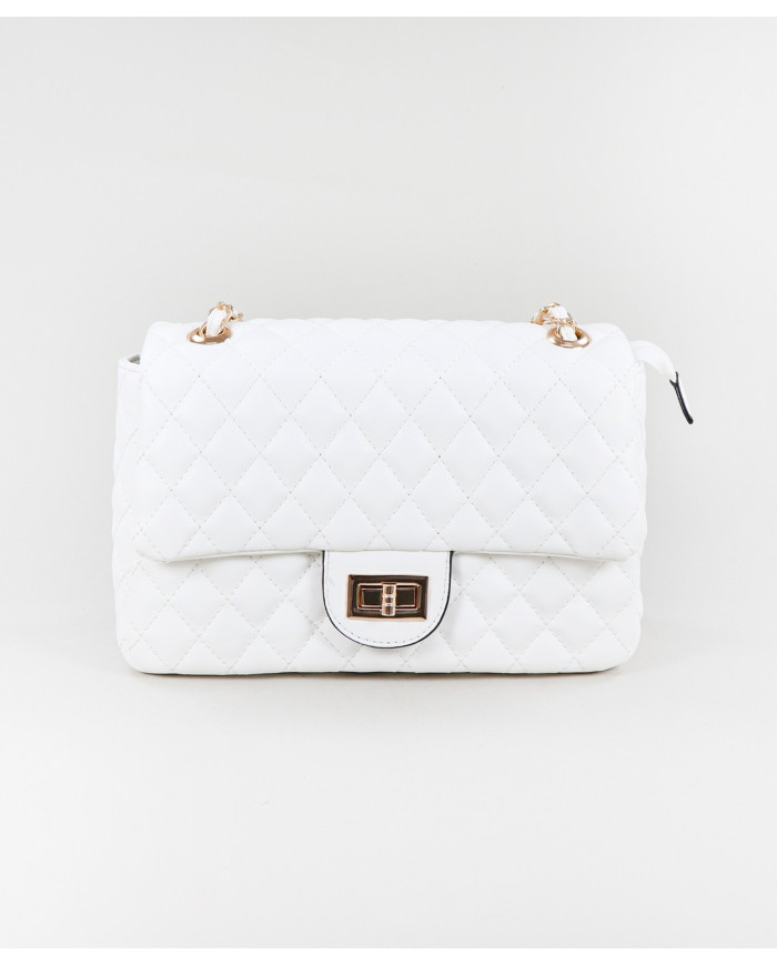 Lady's White Medium Bag with Decorated Handle