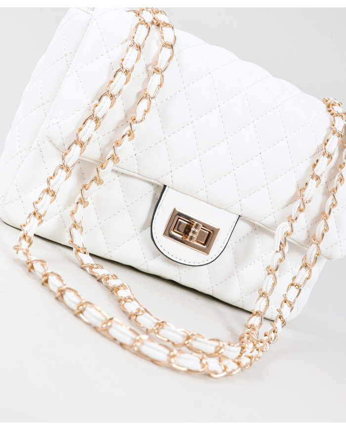 Bolsa Mediana de Señora Blanca con Asa Decorada