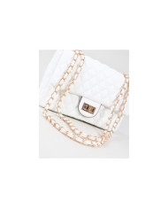 Lady's White Medium Bag with Decorated Handle