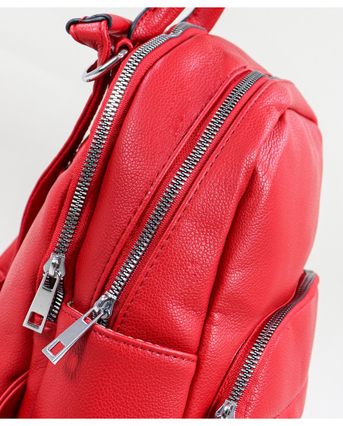 Mochila Roja de Mujer con Bolsillos Delanteros