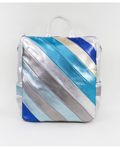 Mochila Prata de Senhora com Acabamento Metalizado