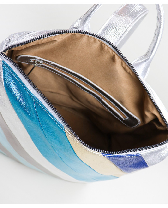 Ladies Silver Backpack with Metal Finish