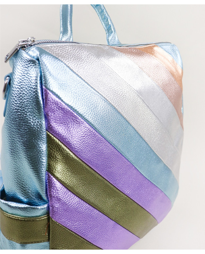 Mochila Azul de Senhora com Acabamento Metalizado