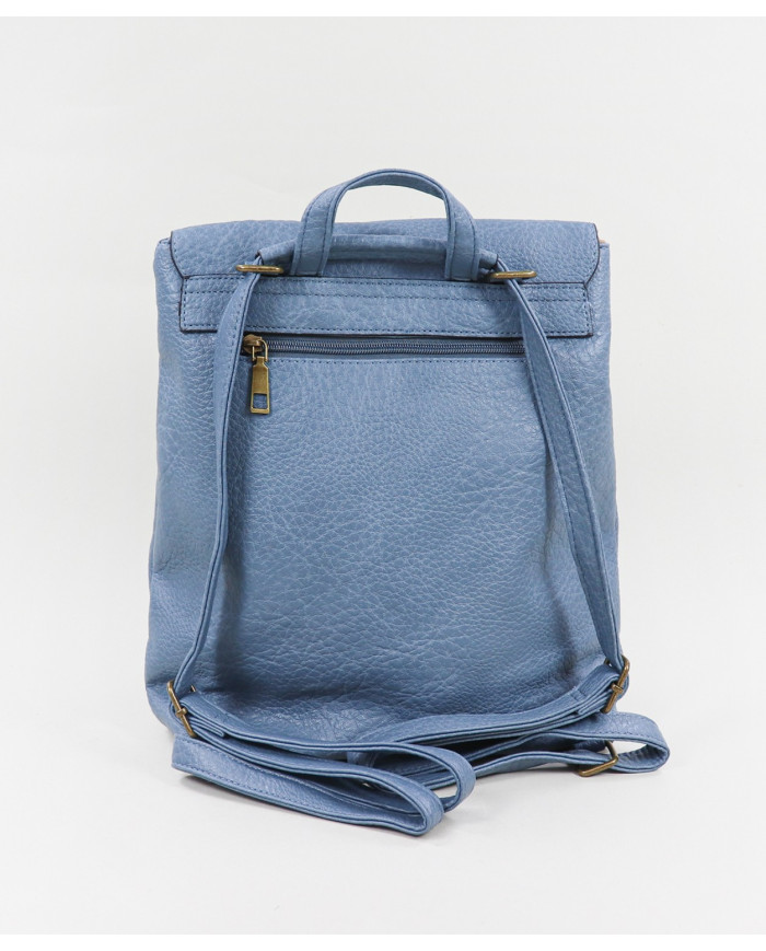 Mochila Azul de Mujer con Bolsillo Frontal