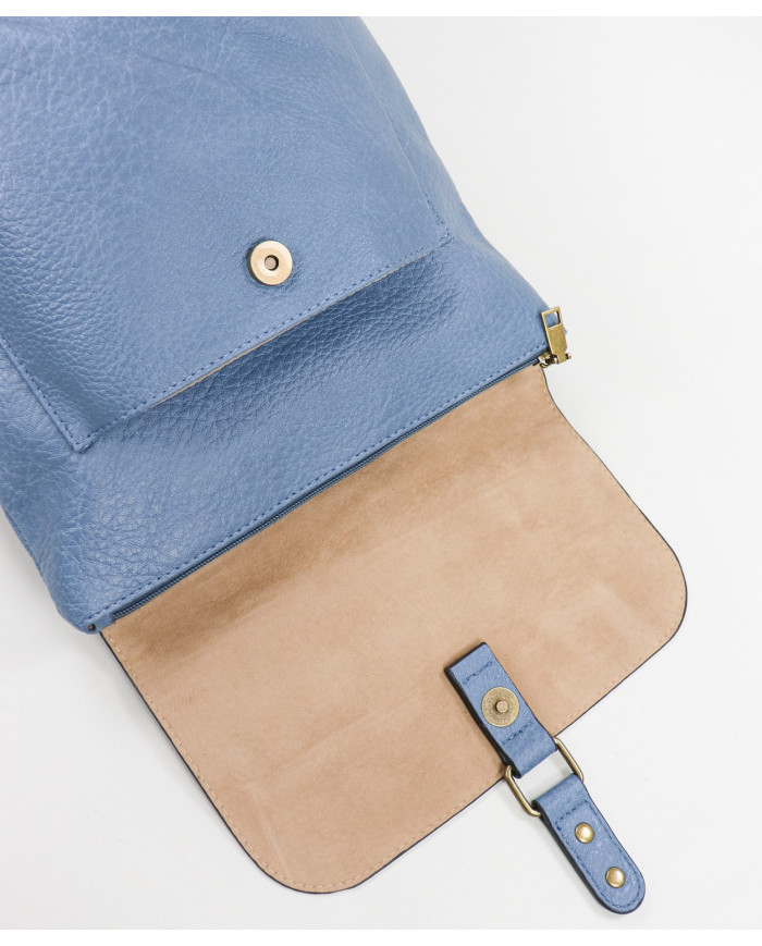 Mochila Azul de Mujer con Bolsillo Frontal