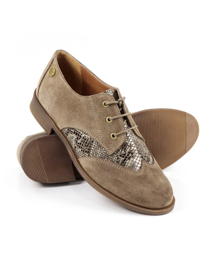 Lady Oxford Taupe Shoes with Snake Ginova Pattern
