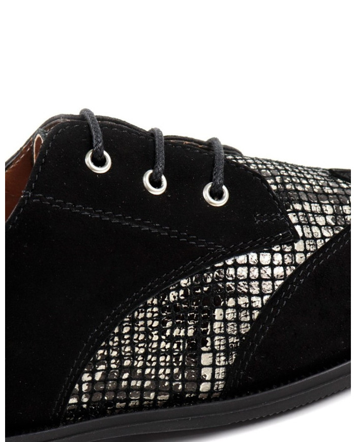 Sapatos de Senhora Oxford Pretos com Padrão Cobra Ginova