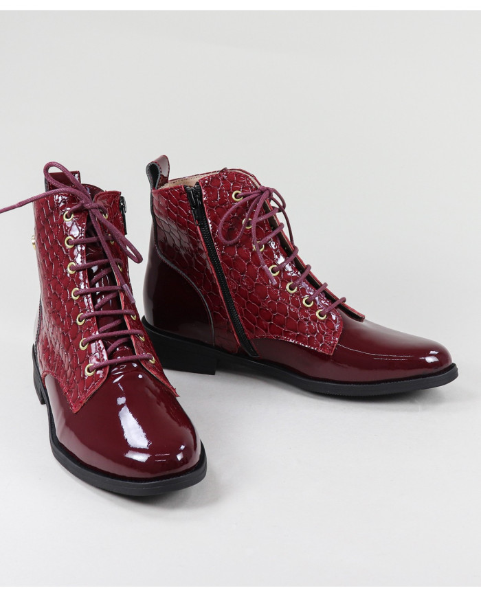 Ginova Botas Planas Barnizadas con Cordones para Mujer