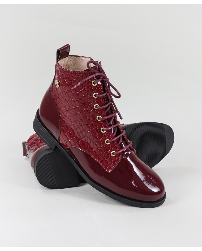 Ginova Botas Planas Barnizadas con Cordones para Mujer