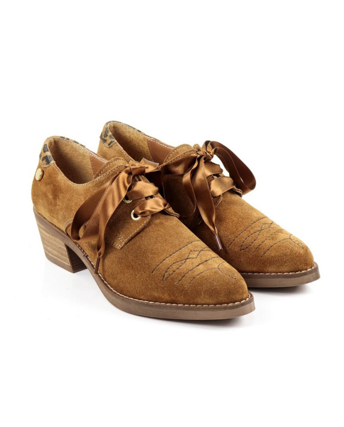Sapatos de Senhora Texana Camel com Laço de Cetim Ginova