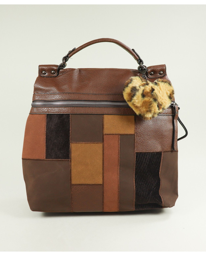 Mochila Castanha de Senhora Estilo Patchwork