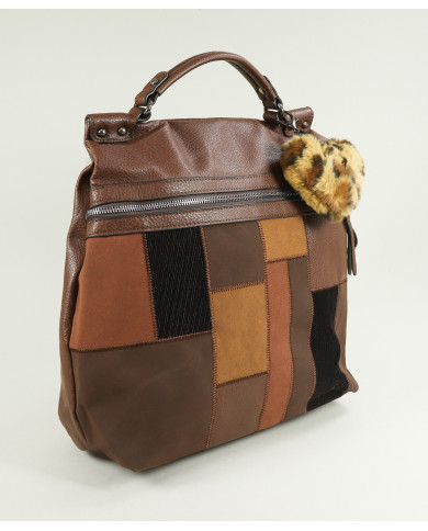 Mochila Castanha de Senhora Estilo Patchwork