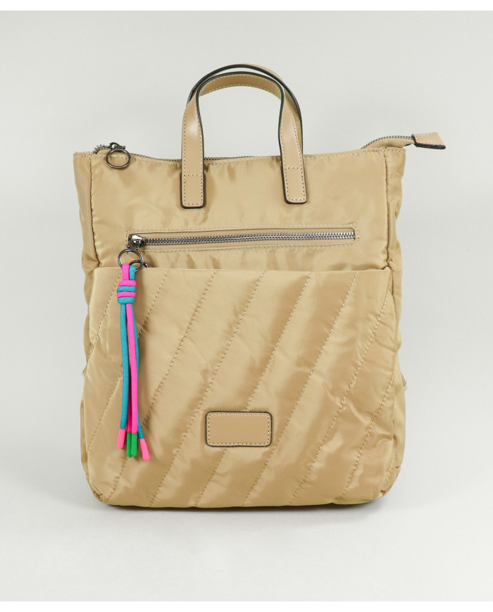 Mochila Taupe de Senhora com Cordões Decorativos