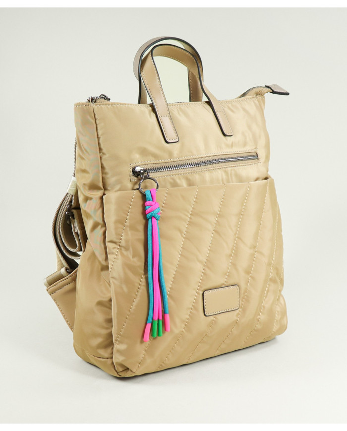 Ladies Taupe Backpack with Decorative Cords