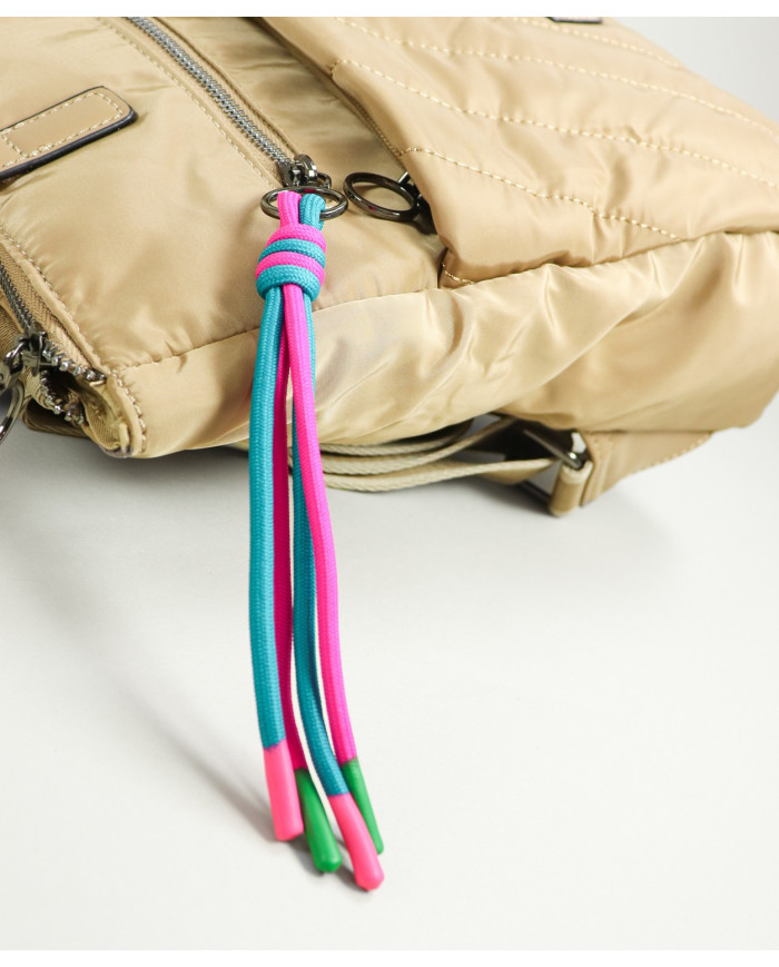 Ladies Taupe Backpack with Decorative Cords