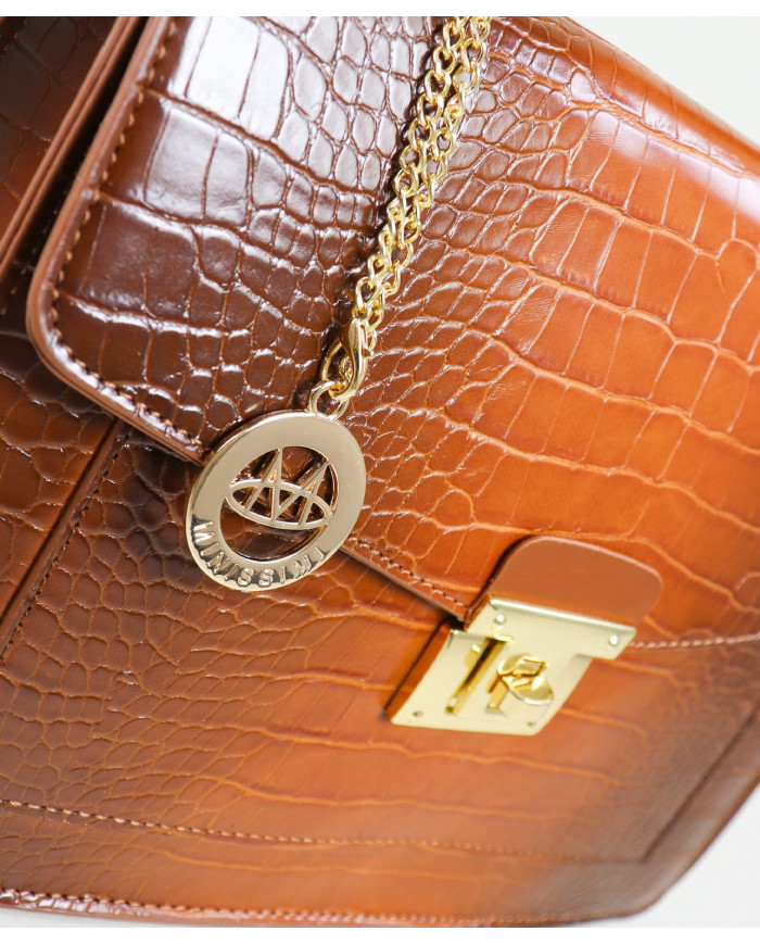 Mala Camel de Senhora com Detalhe Metálico