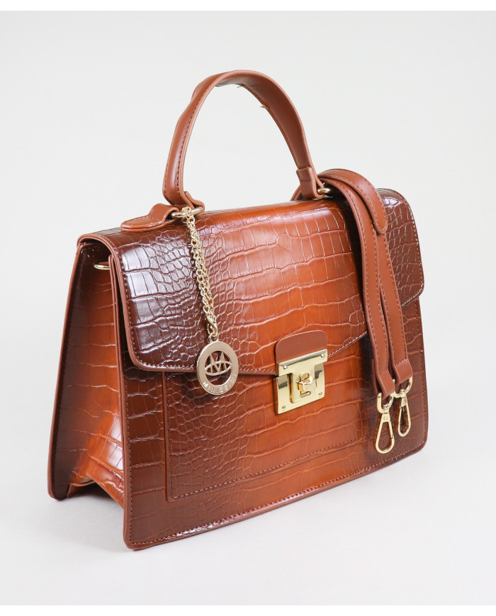 Mala Camel de Senhora com Detalhe Metálico