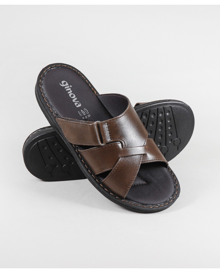 Chinelos em Pele com Velcro Ginova