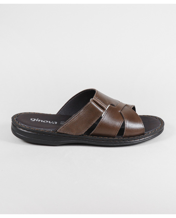 Chinelos em Pele com Velcro Ginova