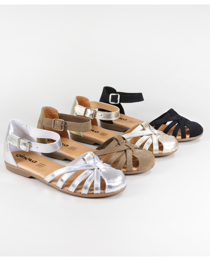 Sandalias Ginova de Señora con Tira Cruzada en Piel