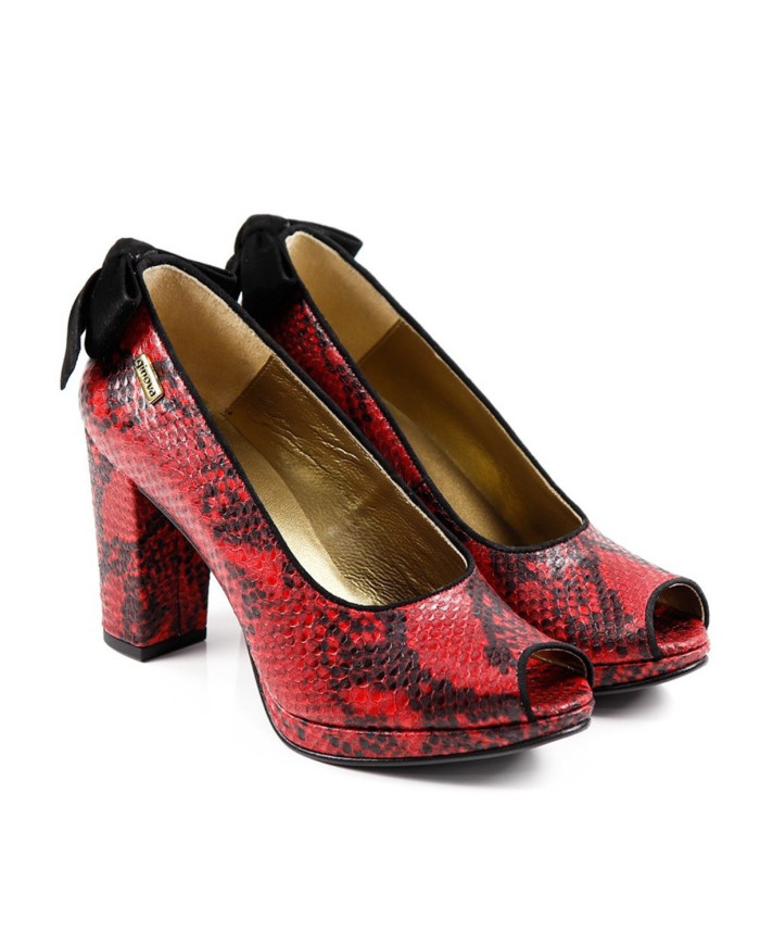 Women's Shoes in Red Snake with Lace Behind Ginova
