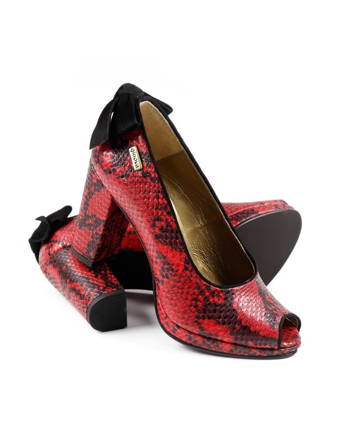 Sapatos de Senhora em Cobra Vermelha com Laço Atrás Ginova