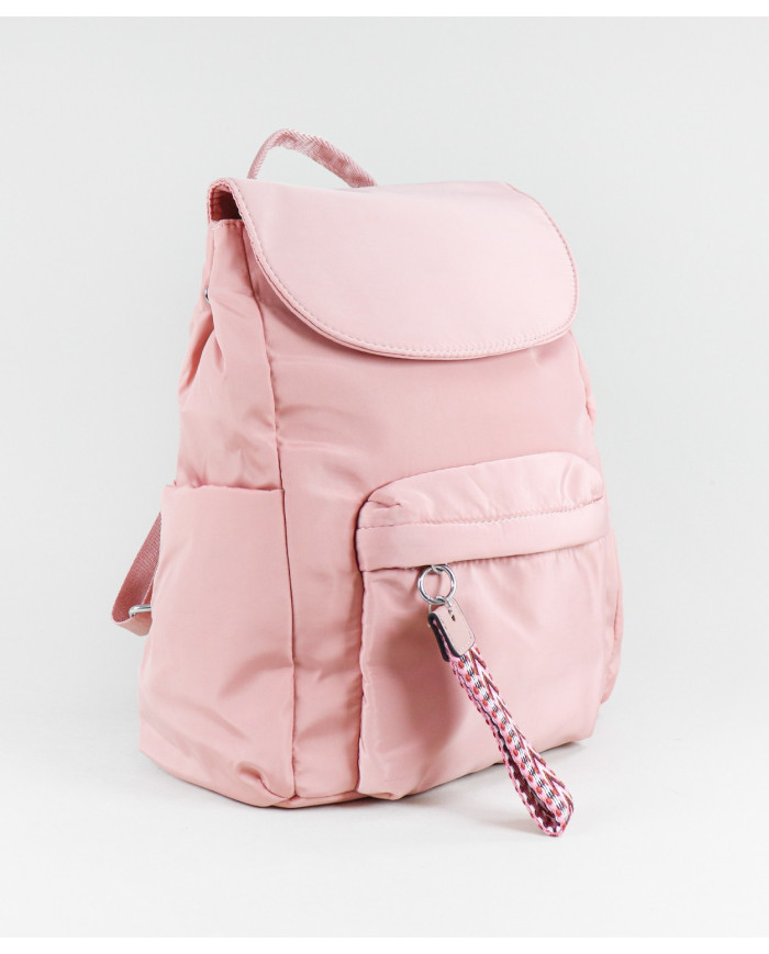 Mochila de mujer rosa con bolsillo delantero