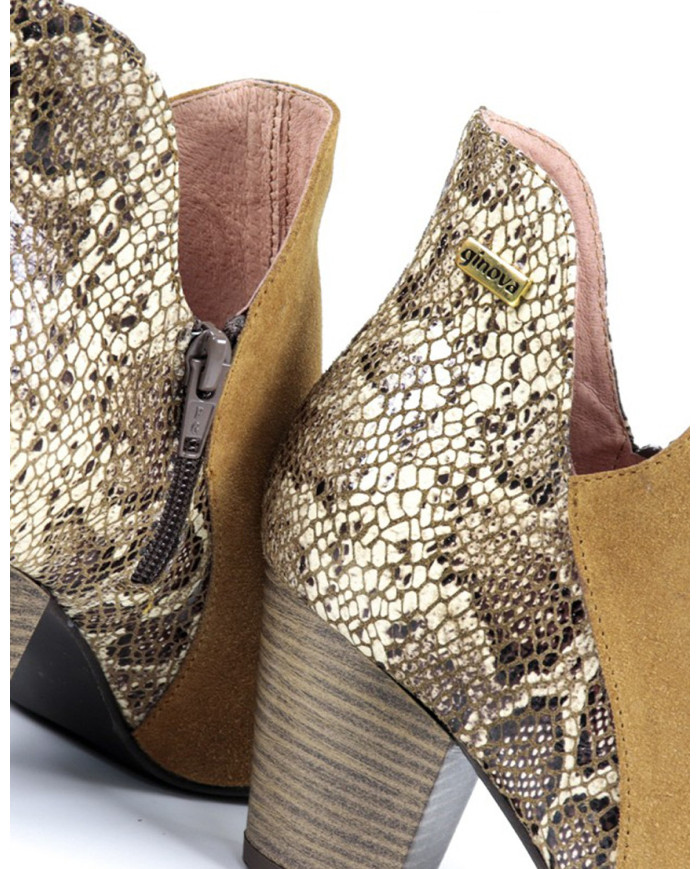 Botas de Senhora Camel com Padrão Cobra Atrás Ginova