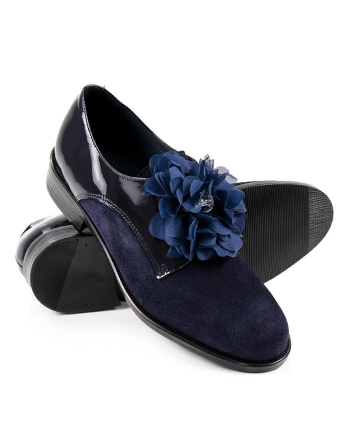 Sapatos Azuis Rasos Ginova com Aplicação de Flor