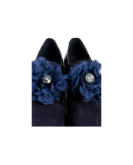 Sapatos Azuis Rasos Ginova com Aplicação de Flor