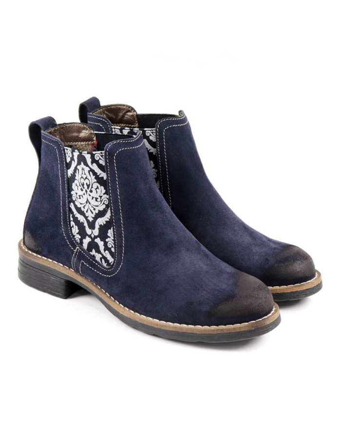 Women's Blue Boots Ginova with Pattern in Elastic