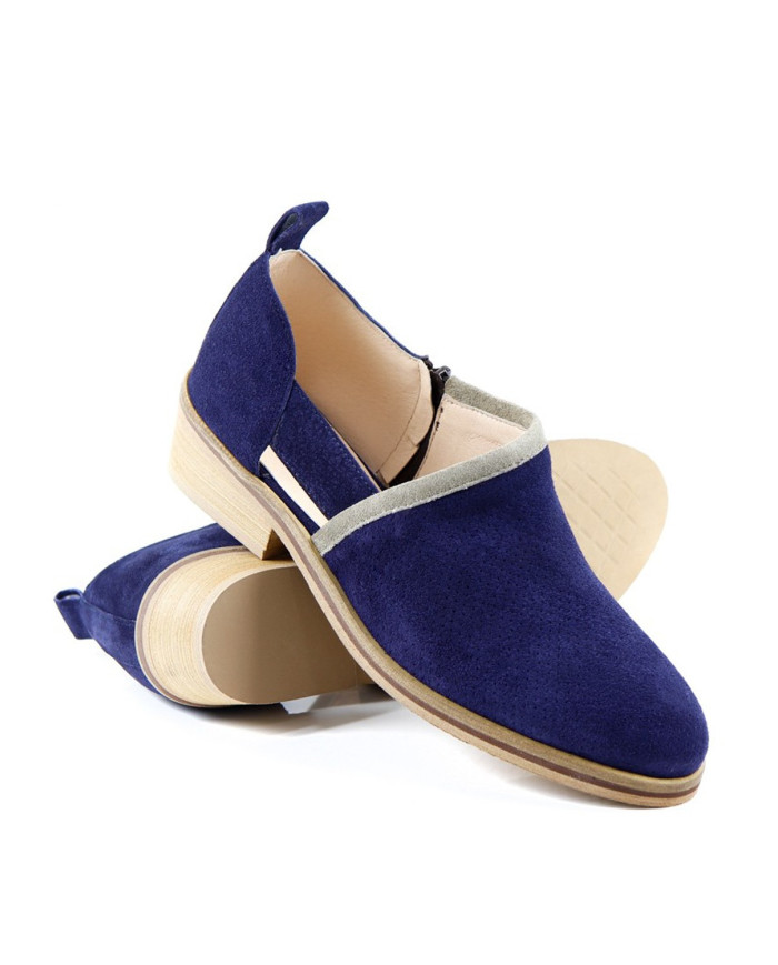 Botins Azuis de Senhora Ginova com Corte de Lado