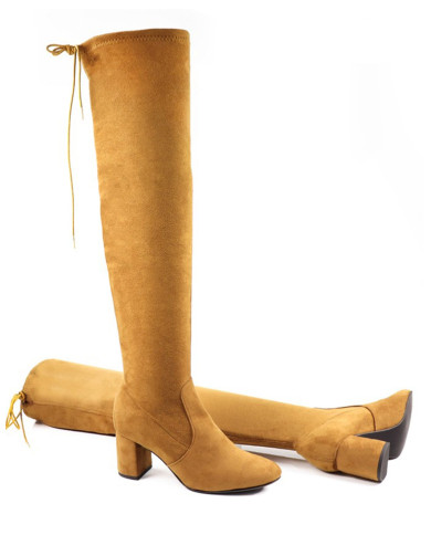 Boots of Lady Camel Above the Knee in Lycra Ginova