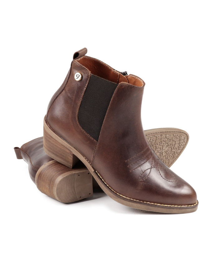 Botins Castanhos de Salto Médio Ginova em Pele