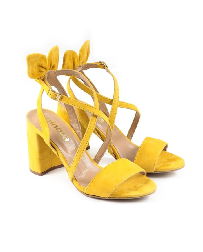 Yellow Lady Sandals with Lace Behind and Strips Ginova