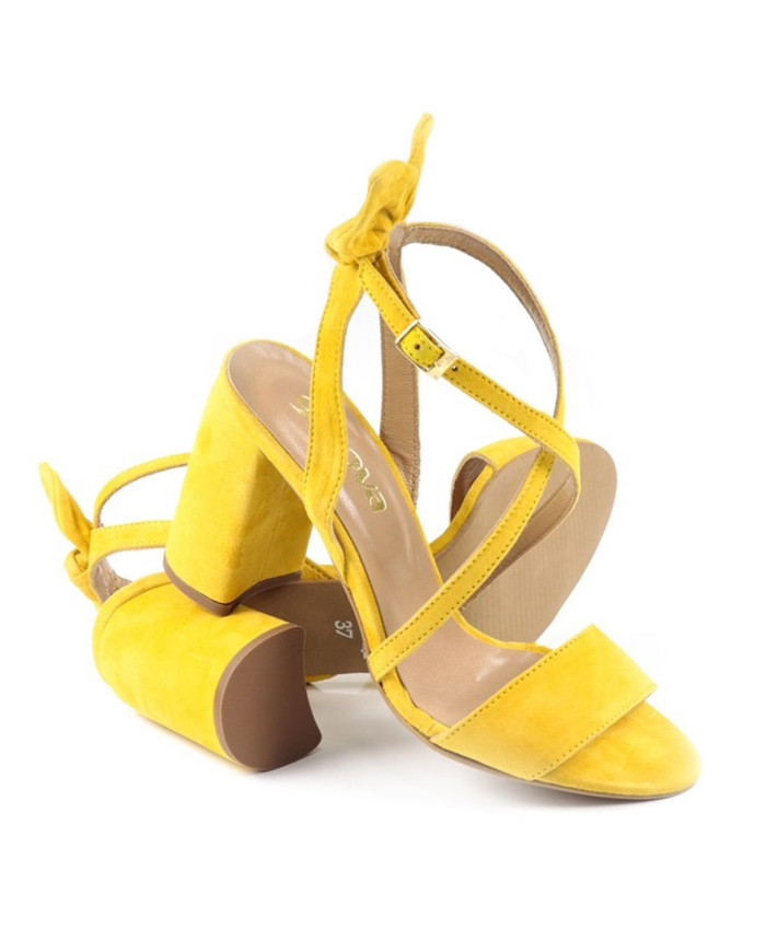Yellow Lady Sandals with Lace Behind and Strips Ginova