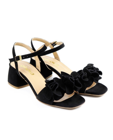 Black Lady Sandals in Nobuck with Ginova Flowers