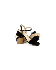 Black Lady Sandals in Nobuck with Ginova Flowers