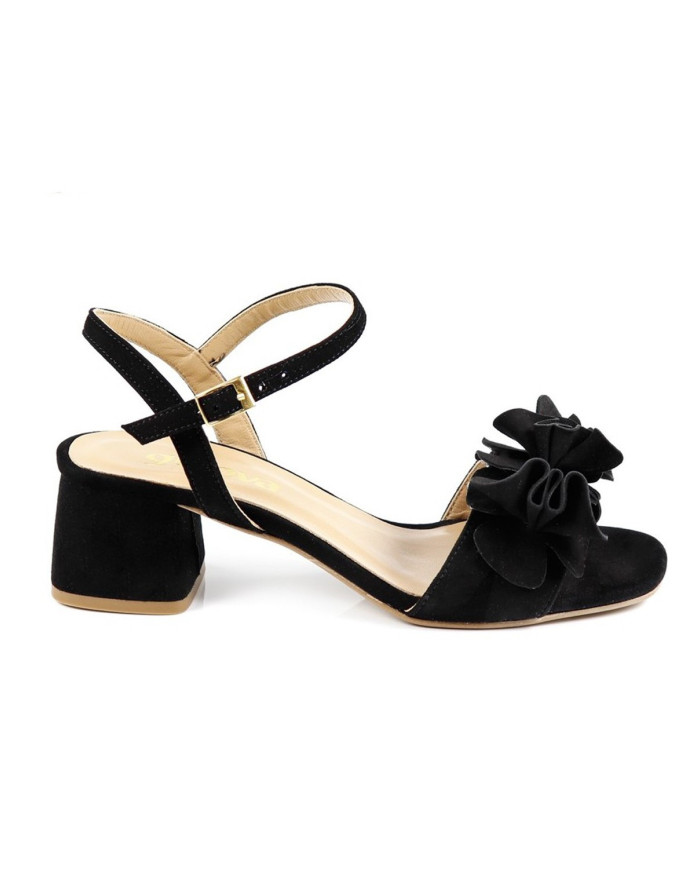 Black Lady Sandals in Nobuck with Ginova Flowers